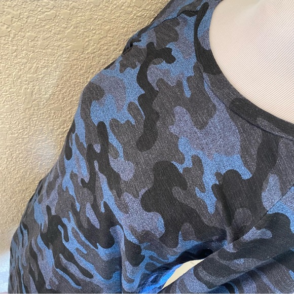 Sundry Blue Black Camo Ruched Sides Knee Length Dress Long Sleeve Casual: Large - Picture 7 of 12